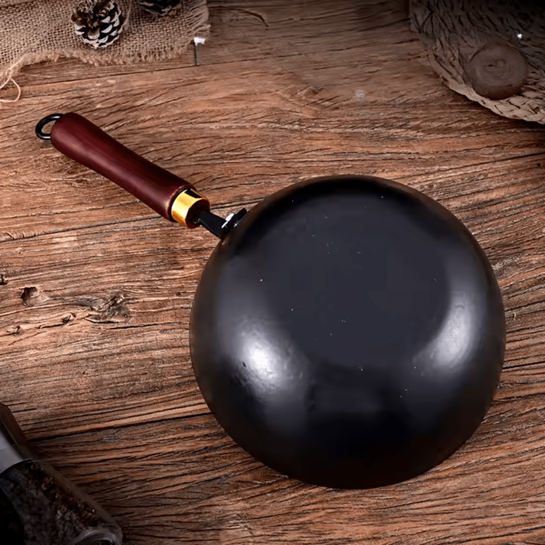 Non Stick Iron Wok Pan with Wood Handle