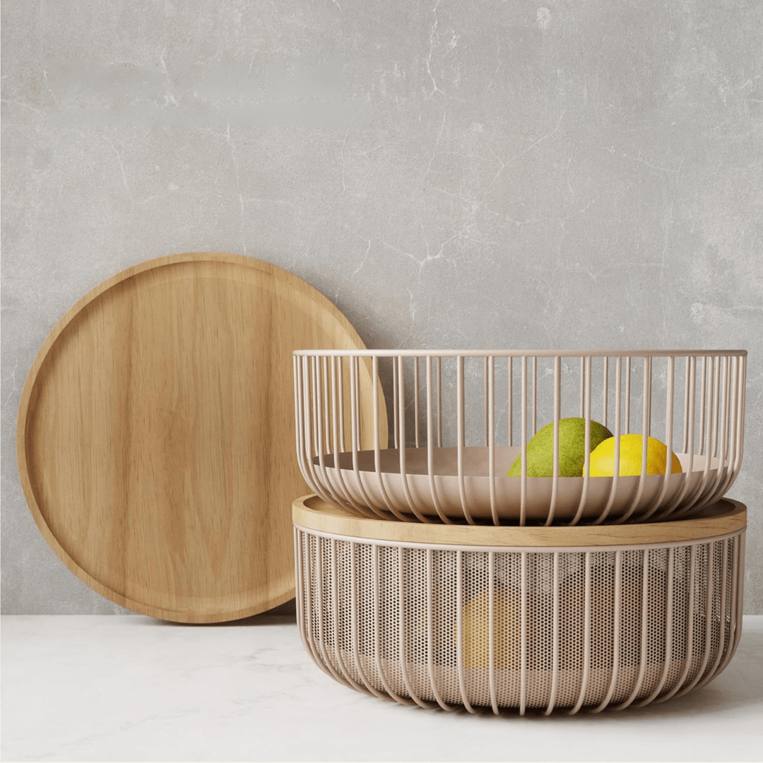 Fruit Bowl With Wooden Lid Protection
