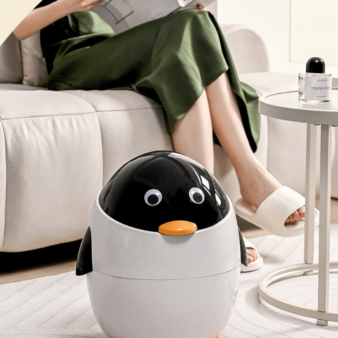 Penguin Style Modern Covered Trash Can