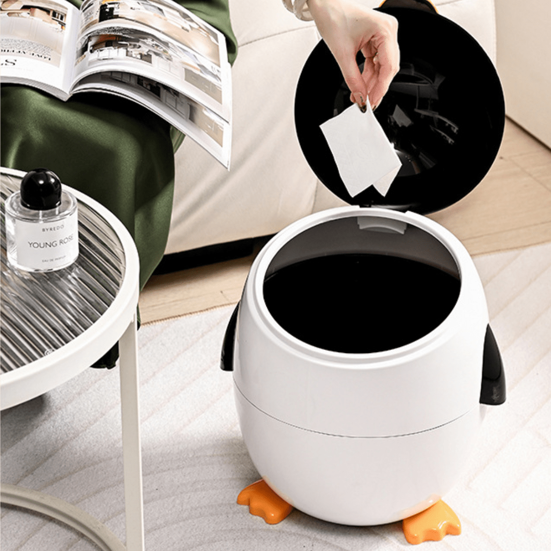 Penguin Style Modern Covered Trash Can