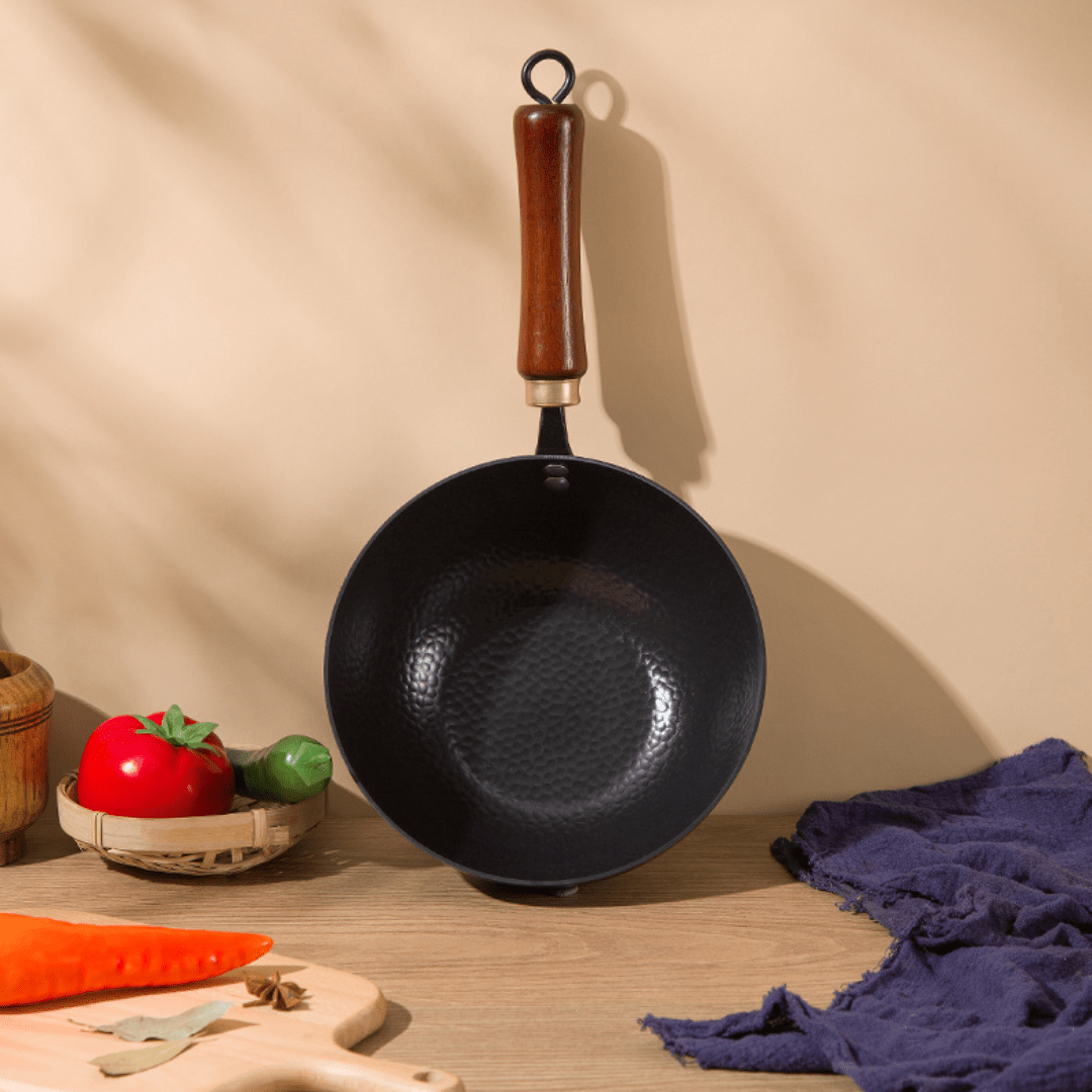 Non Stick Iron Wok Pan with Wood Handle