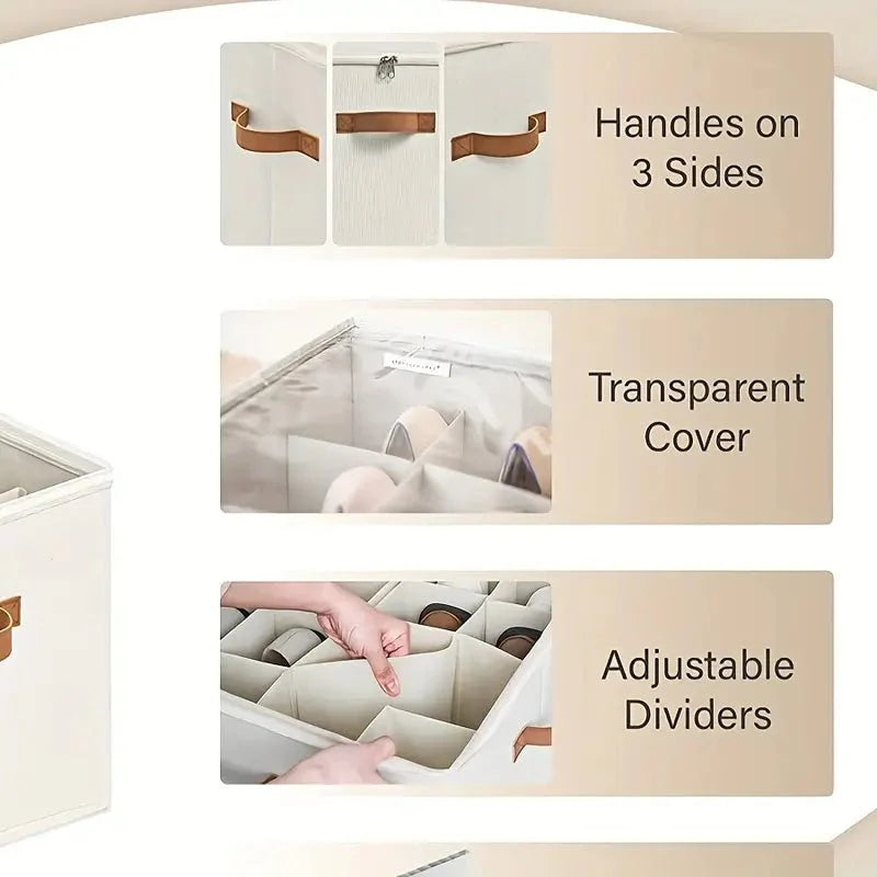 Transparent Foldable Shoe Box with Handles