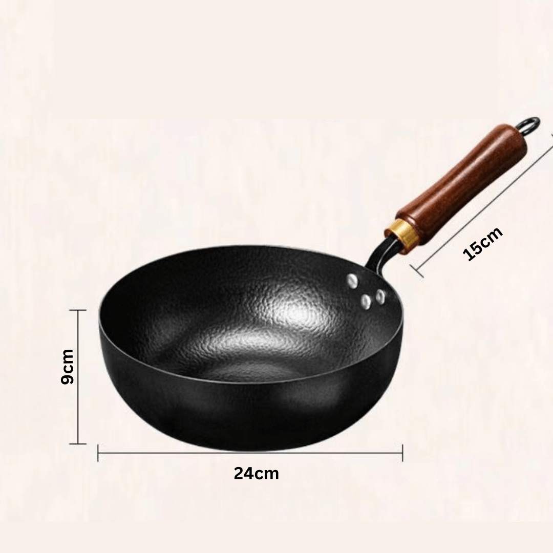 Non Stick Iron Wok Pan with Wood Handle